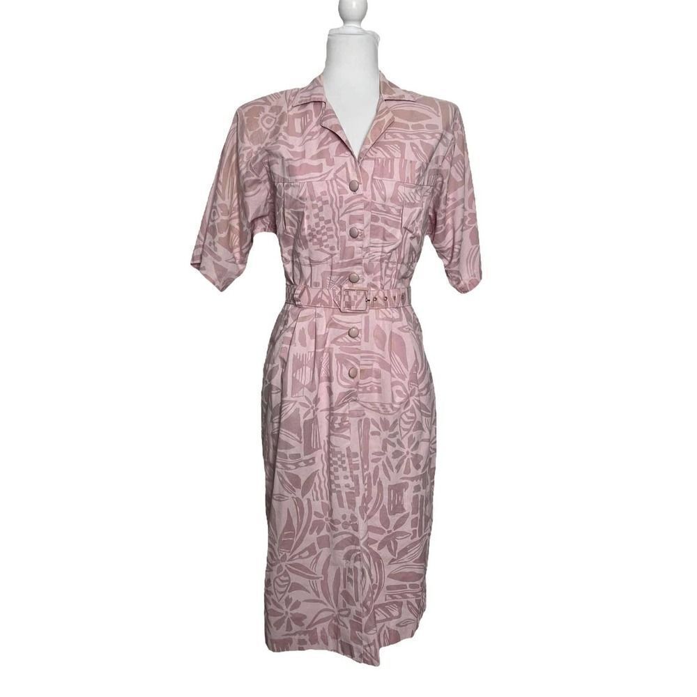 𝅺sally Lou Vintage Dress Belted Pink Size 8‎